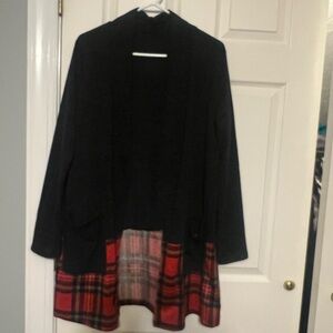 Black and Red Plaid Trim Cardigan